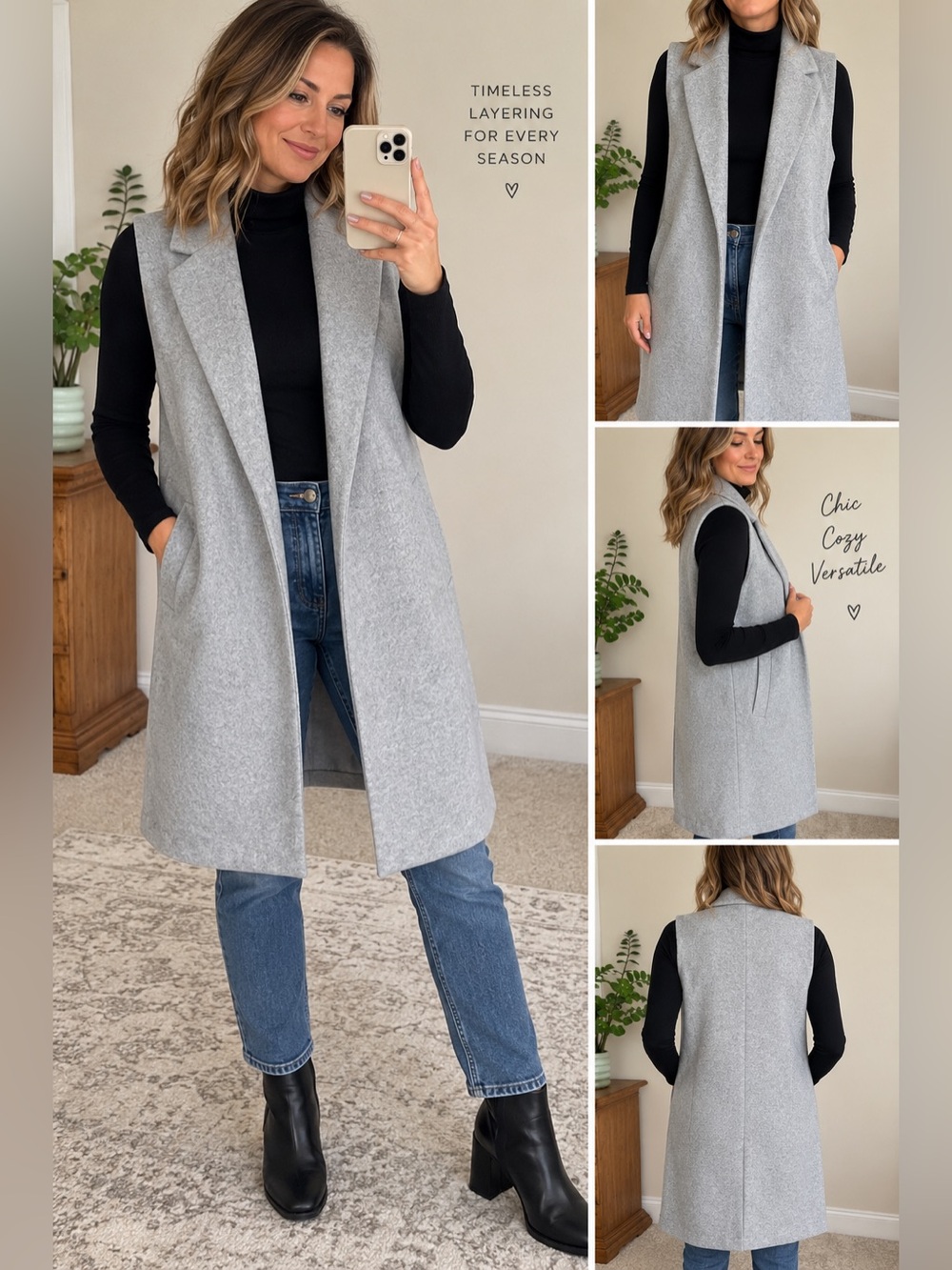 🔹 Love Tree Gray Longline Sleeveless Blazer Vest Size Small